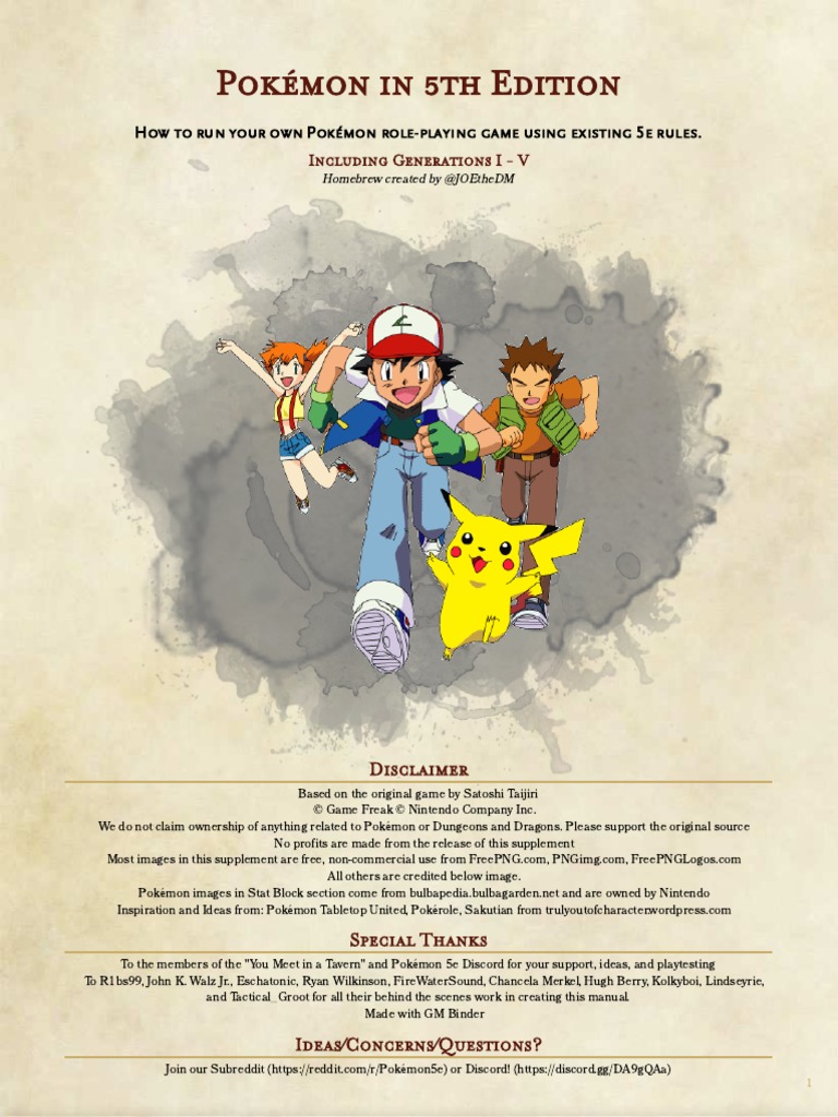 Pokemon 5e PHB - Gen I - V, PDF, Pokémon